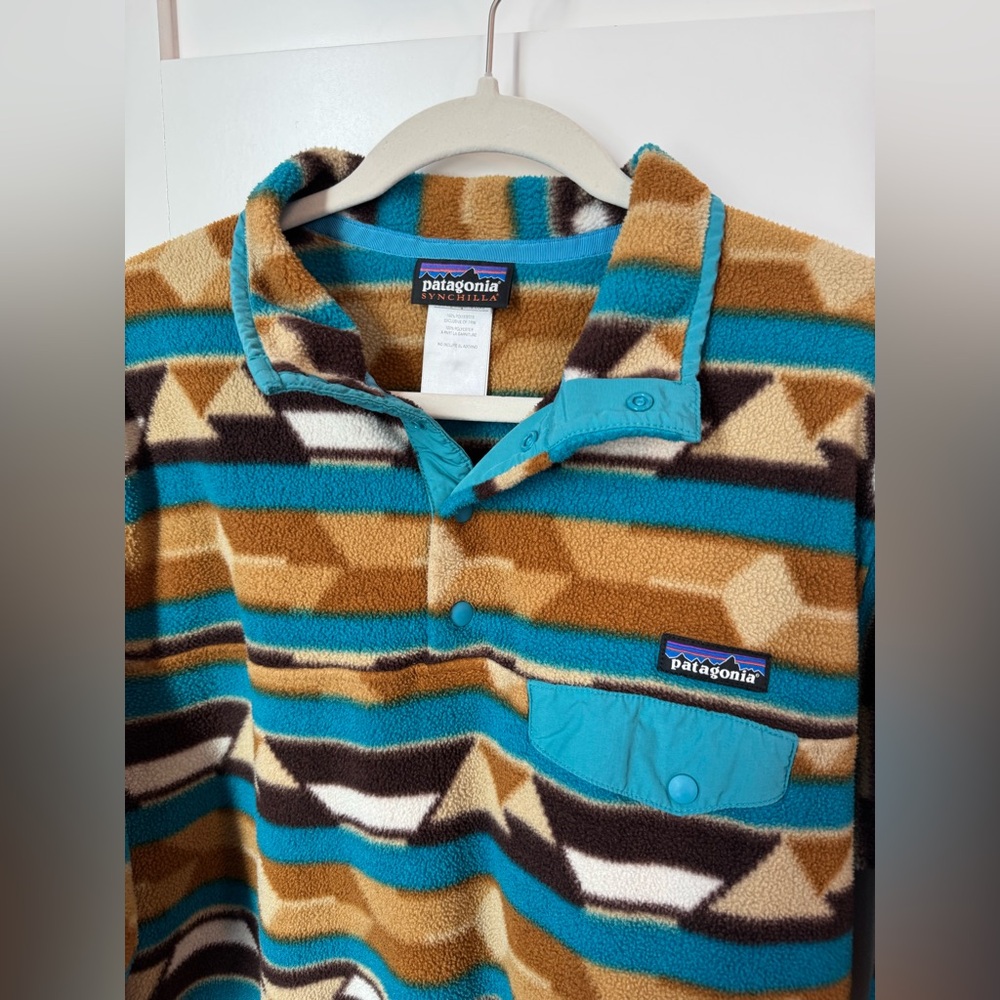 Patagonia Women’s Synchilla Geometric Aztec Fleece Snap Pullover size large - Picture 3 of 9
